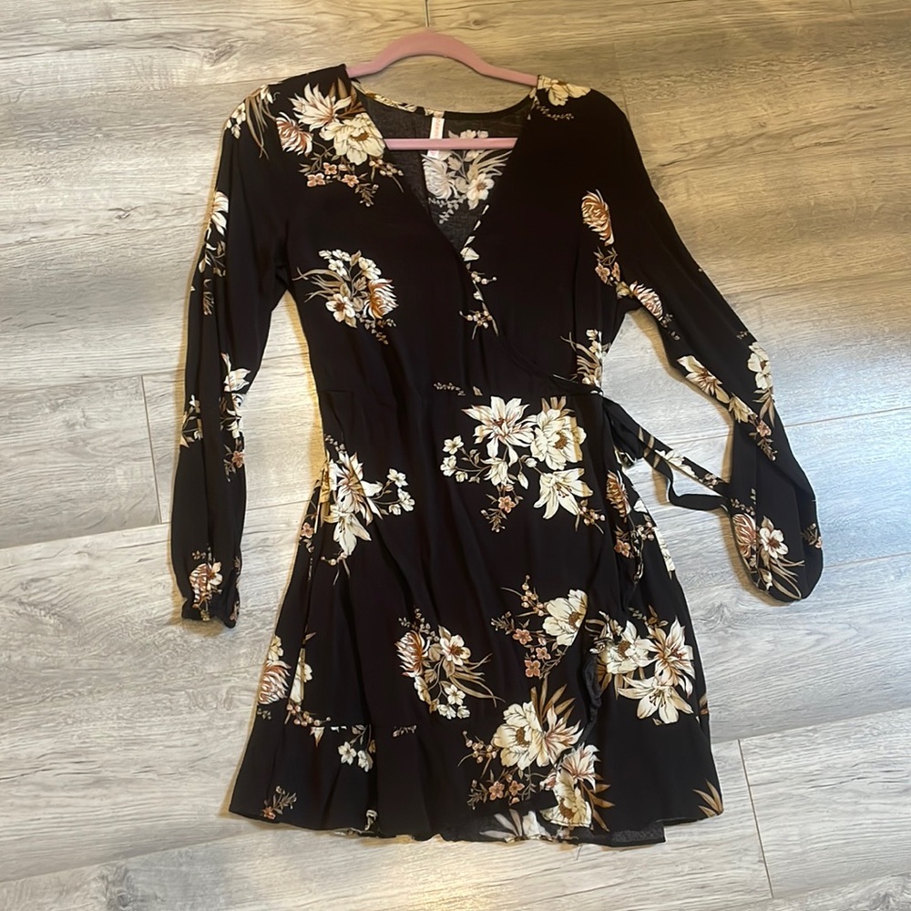 Black long sleeve dress with floral print